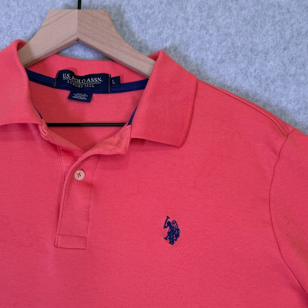 U.S. Polo Assn Polo Shirt Mens Large Coral / Pink Cotton Classic Logo
